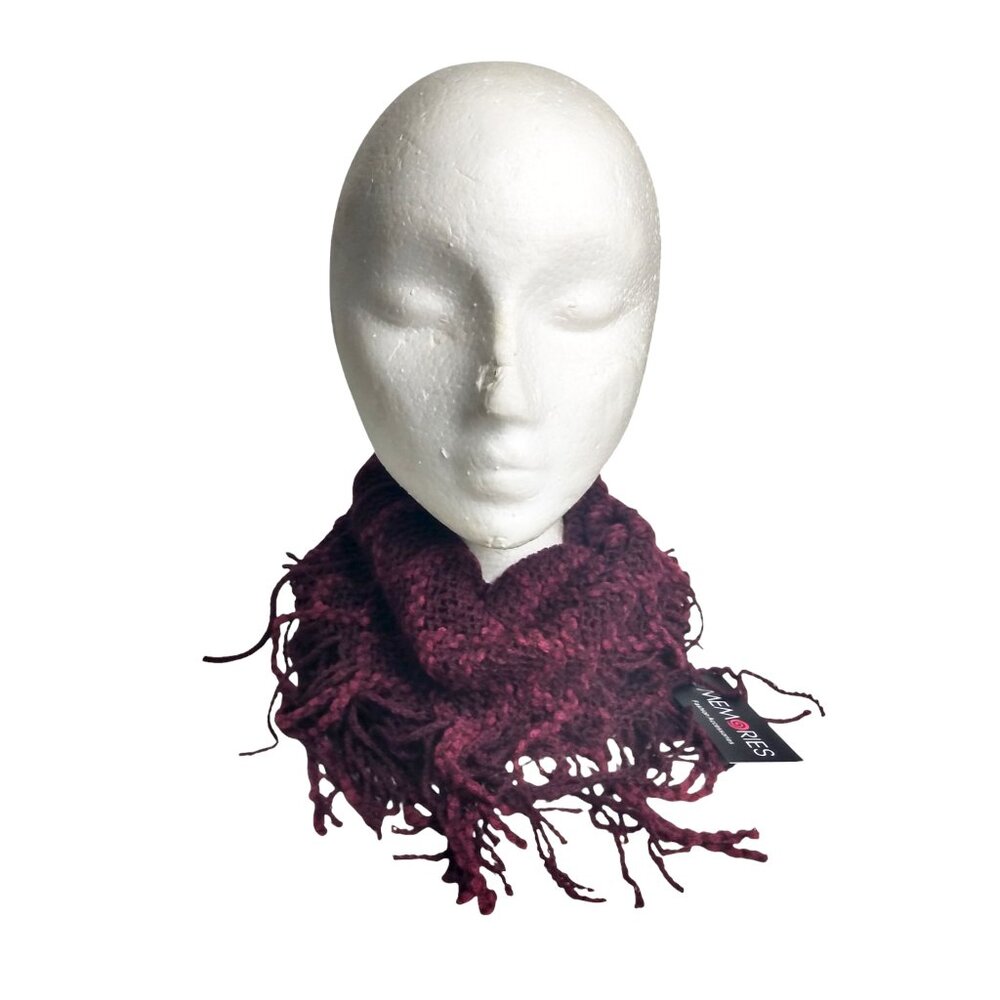 Memories Burgundy Tube Neck Warmer-With Fringe-Mini-Stretchy-Lightweight-NWT